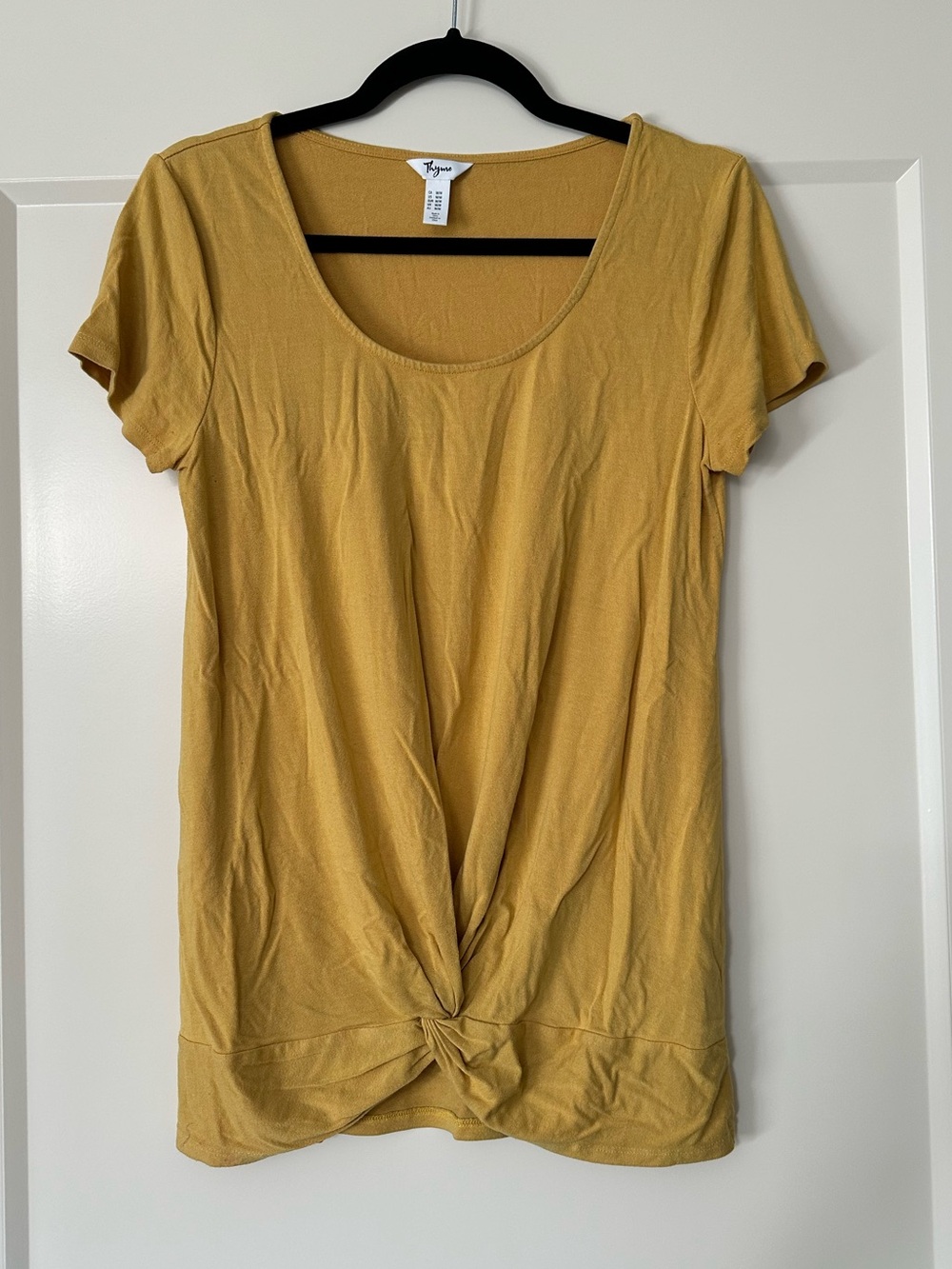 Thyme Mustard Twist-Front Scoop Neck Short Sleeve Tee